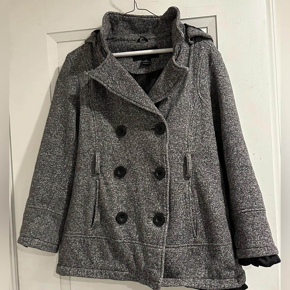 Liz Claiborne New York Fully Lined Jacket Pea Coat, Detachable Hood Gray, Size M